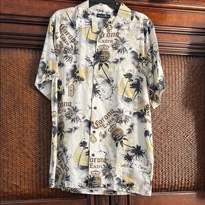 Corona Extra Short-Sleeve Camp Shirt in Cream and Tan